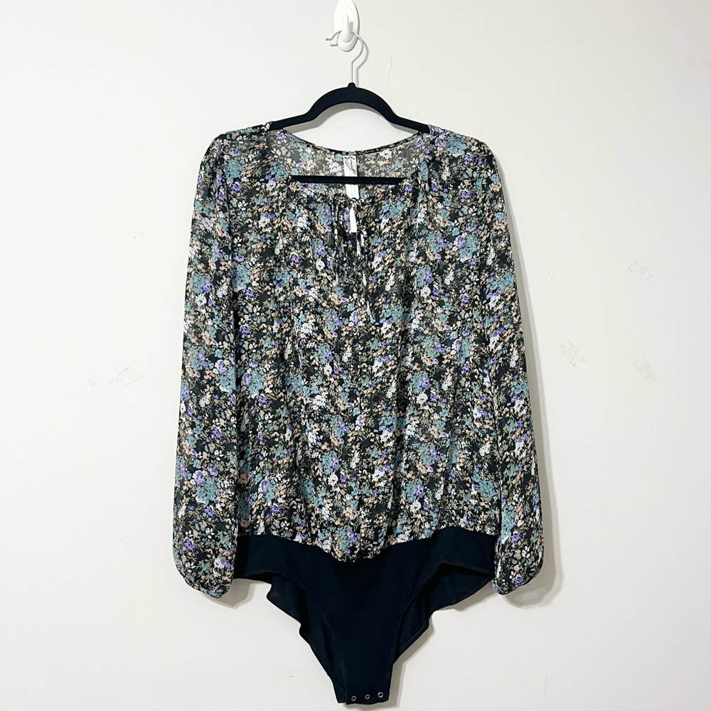 Intimately Free People Semi-Sheer Floral Long Sleeve Bodysuit